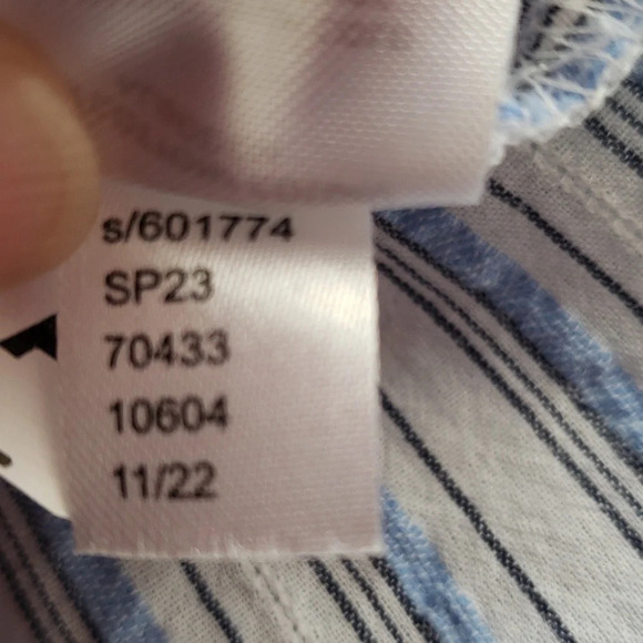 Loft Blouse Blue White Stripes Women  Long Sleeve Cottage Prairie Minimalist Lg - Picture 10 of 13